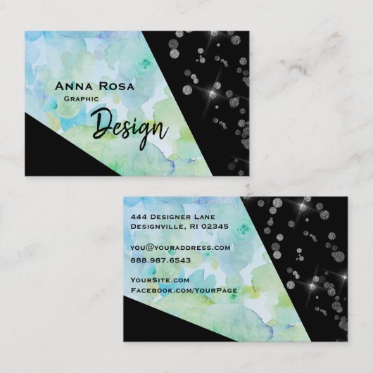 *~* Abstracte zwarte glitter Moderne geometrische  Visitekaartje (Voorkant / Achterkant)