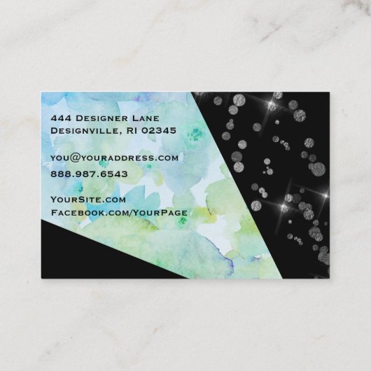 *~* Abstracte zwarte glitter Moderne geometrische  Visitekaartje (Achterkant)