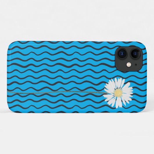 abstracte zwarte golvende lijn en madeliefje Case-Mate iPhone case (Achterkant (horizontaal))