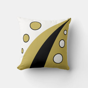 Abstracte zwarte, gouden en witte golven met cirke kussen