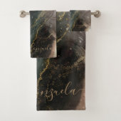Abstracte zwarte goudmarmer bad handdoek (Insitu)