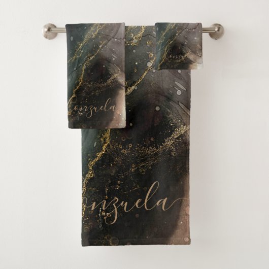 Abstracte zwarte goudmarmer bad handdoek (Insitu)