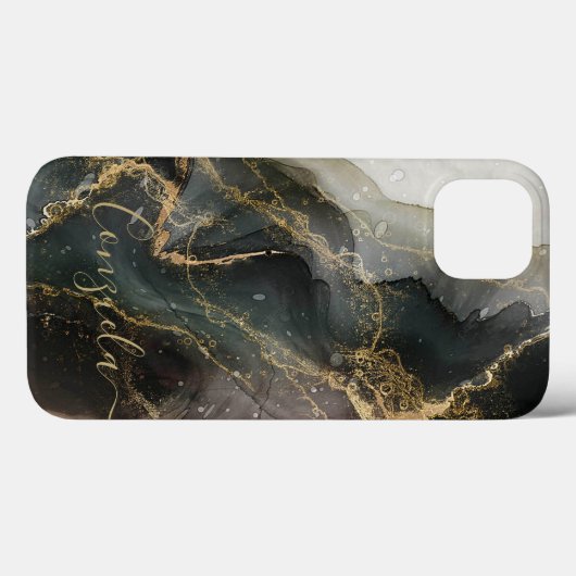 Abstracte zwarte goudmarmer Case-Mate iPhone case (Achterkant (horizontaal))