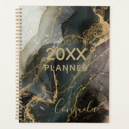 Abstracte zwarte goudmarmer planner