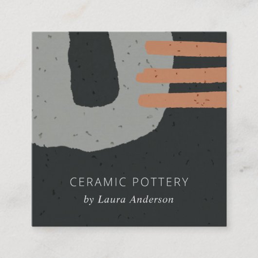 ABSTRACTE ZWARTE GRASTROOST MET KERAMISCHE TEXTUUR VIERKANTE VISITEKAARTJE (Voorkant)