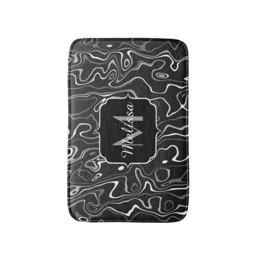 Abstracte zwarte grijze damascus zwemmen Monogram Badmat (Voorkant Verticaal)