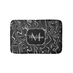 Abstracte zwarte grijze damascus zwemmen Monogram Badmat