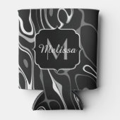 Abstracte zwarte grijze damascus zwemmen Monogram Blikjeskoeler (Voorkant)