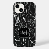 Abstracte zwarte grijze damascus zwemmen Monogram Case-Mate iPhone Case (Achterkant)