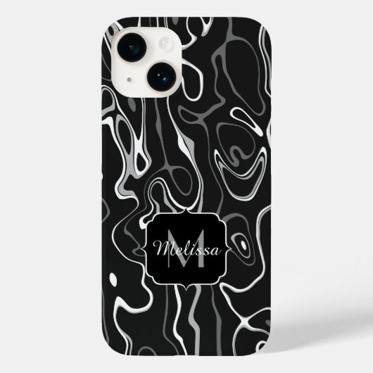 Abstracte zwarte grijze damascus zwemmen Monogram Case-Mate iPhone Case (Achterkant)