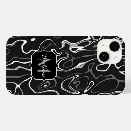 Abstracte zwarte grijze damascus zwemmen Monogram Case-Mate iPhone Case (Achterkant (horizontaal))