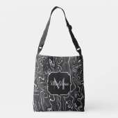 Abstracte zwarte grijze damascus zwemmen Monogram Crossbody Tas (Achterkant)