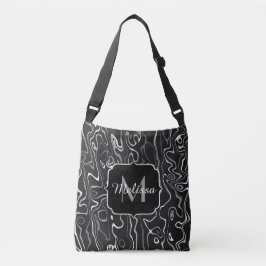 Abstracte zwarte grijze damascus zwemmen Monogram Crossbody Tas
