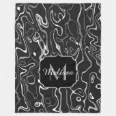 Abstracte zwarte grijze damascus zwemmen Monogram Fleece Deken (Voorkant)