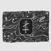 Abstracte zwarte grijze damascus zwemmen Monogram Golfhanddoek (Horizontaal)
