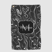 Abstracte zwarte grijze damascus zwemmen Monogram Golfhanddoek (Voorkant)