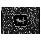 Abstracte zwarte grijze damascus zwemmen Monogram Groot Cadeauzakje (Achterkant)