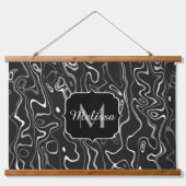 Abstracte zwarte grijze damascus zwemmen Monogram Hangend Wandkleed (Voorkant)