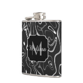 Abstracte zwarte grijze damascus zwemmen Monogram Heupfles (Links)