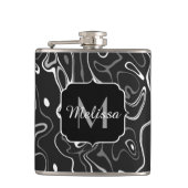 Abstracte zwarte grijze damascus zwemmen Monogram Heupfles (Voorkant)