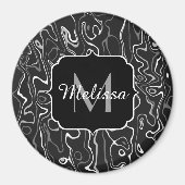 Abstracte zwarte grijze damascus zwemmen Monogram Magneet (Voorkant)