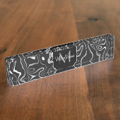 Abstracte zwarte grijze damascus zwemmen Monogram Naambordje (Zijkant)