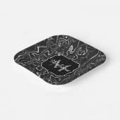 Abstracte zwarte grijze damascus zwemmen Monogram Papieren Bordje (Gebogen)