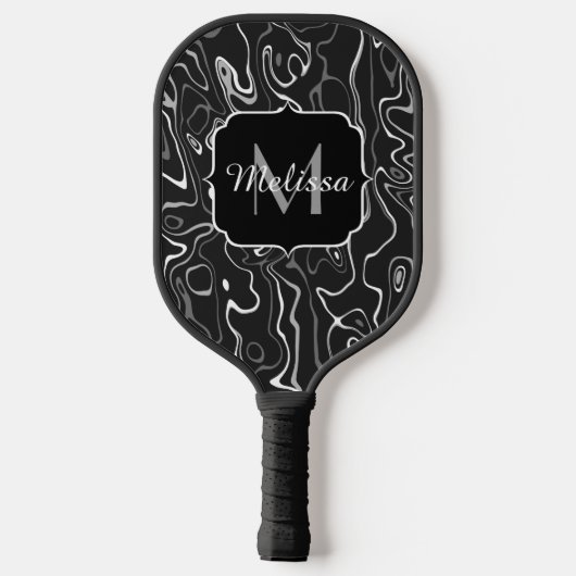 Abstracte zwarte grijze damascus zwemmen Monogram Pickleball Paddle (Achterkant)