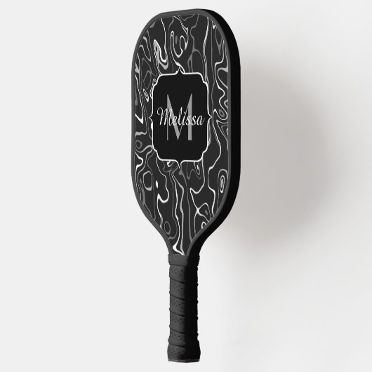 Abstracte zwarte grijze damascus zwemmen Monogram Pickleball Paddle (Links)