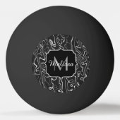 Abstracte zwarte grijze damascus zwemmen Monogram Pingpongbal (Voorkant)