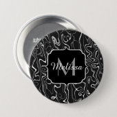 Abstracte zwarte grijze damascus zwemmen Monogram Ronde Button 7,6 Cm (Voorkant /achterkant)