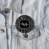 Abstracte zwarte grijze damascus zwemmen Monogram Ronde Button 7,6 Cm (In situ)