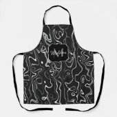 Abstracte zwarte grijze damascus zwemmen Monogram Schort (Voorkant)