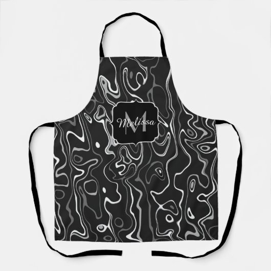 Abstracte zwarte grijze damascus zwemmen Monogram Schort (Voorkant)