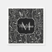 Abstracte zwarte grijze damascus zwemmen Monogram Servet (Voorkant)