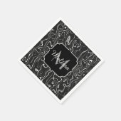 Abstracte zwarte grijze damascus zwemmen Monogram Servet (Hoek)