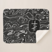 Abstracte zwarte grijze damascus zwemmen Monogram Sherpa Deken (Voorkant (horizontaal))