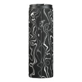 Abstracte zwarte grijze damascus zwemmen Monogram Thermosbeker (Achterkant)