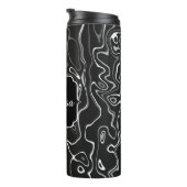 Abstracte zwarte grijze damascus zwemmen Monogram Thermosbeker (Geroteerd rechts)