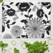 Abstracte zwarte & grijze digitale Florals op de w Theedoek (Gevouwen)