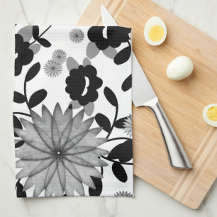 Abstracte zwarte & grijze digitale Florals op de w Theedoek