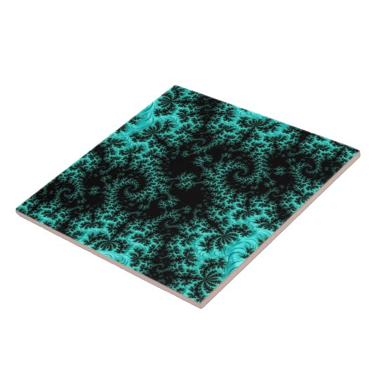 Abstracte zwarte groene fractale kunst tegeltje (Zijkant)