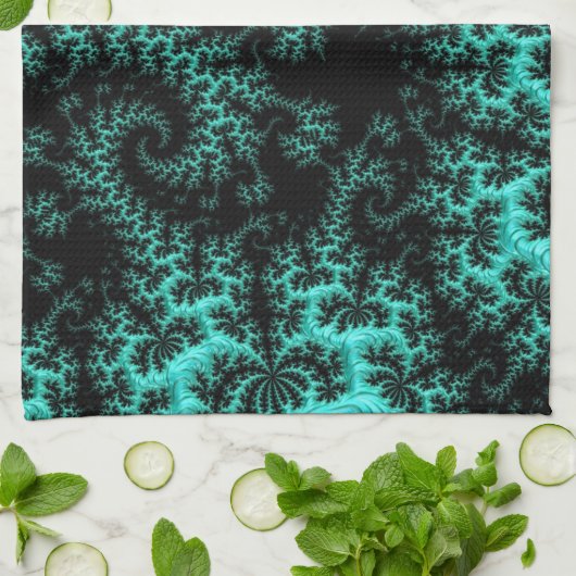 Abstracte zwarte groene fractale kunst theedoek (Gevouwen)