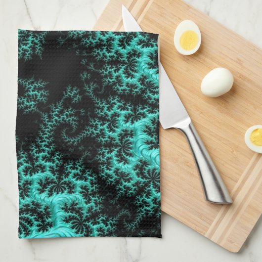 Abstracte zwarte groene fractale kunst theedoek (Quarter Fold)