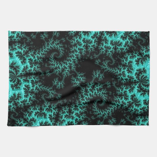 Abstracte zwarte groene fractale kunst theedoek (Horizontaal)