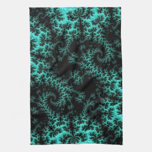 Abstracte zwarte groene fractale kunst theedoek (Verticaal)