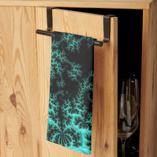 Abstracte zwarte groene fractale kunst theedoek