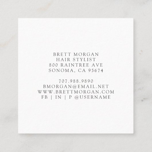 Abstracte zwarte haarlijst vierkante visitekaartje (Achterkant)