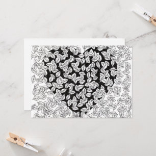 Abstracte Zwarte Hartbladeren Doodle Trouw Uitnodi Kaart