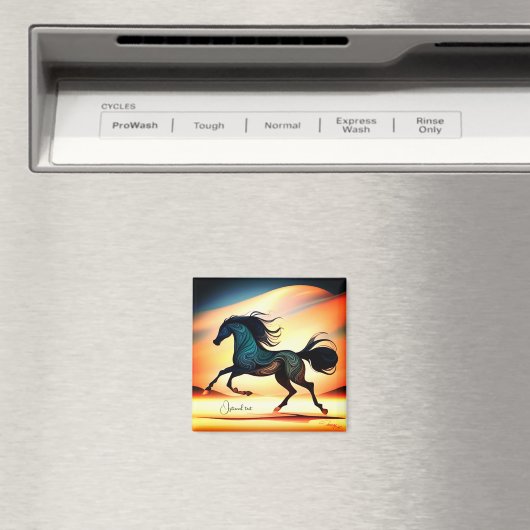 Abstracte zwarte hengst in woestijn magneet (Insitu (Vaatwasser))